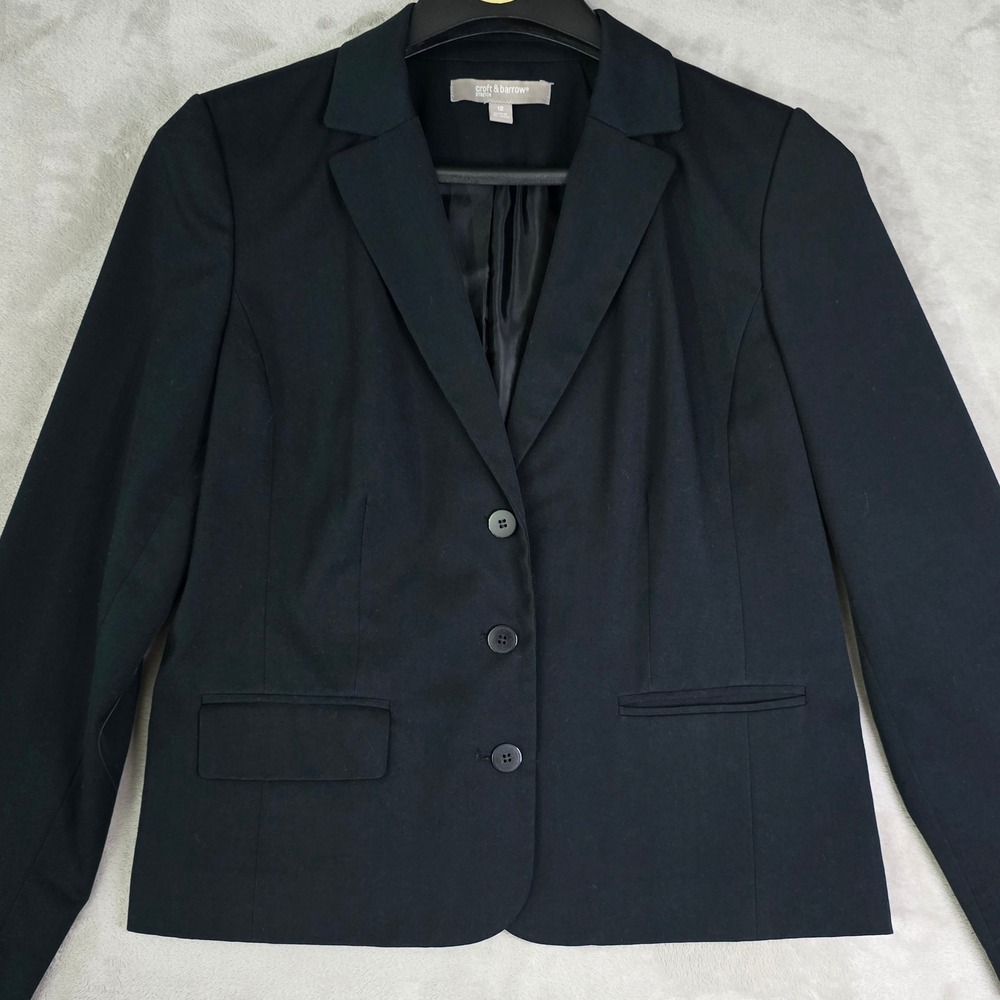 Croft & Barrow Women Black‎ Stretch 3-Button Blazer Jacket Size 12 Professional